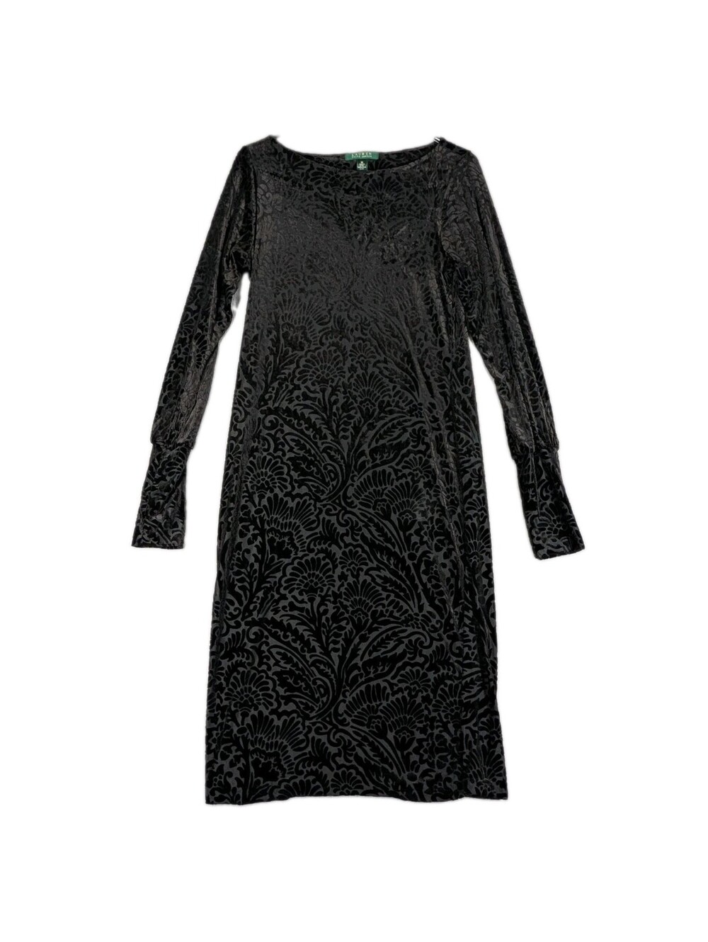 Lauren Ralph Lauren Womens Medium Black Velvet Burnout Sheath Dress Stretch Midi